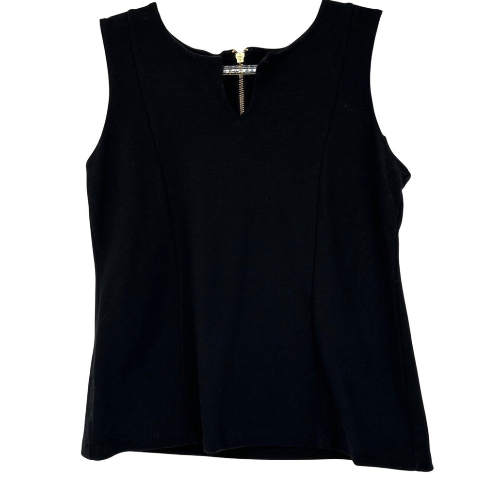 Talbots Petites Black Sleeveless Shell Top Split Neck Back Zip MP Knit Tank